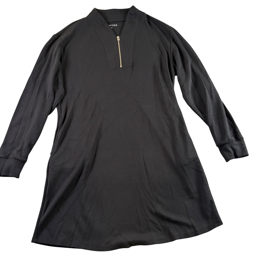 Softies Black Quarter Zip Long Sleeve Dress Loungewear Pockets Athleisure Large